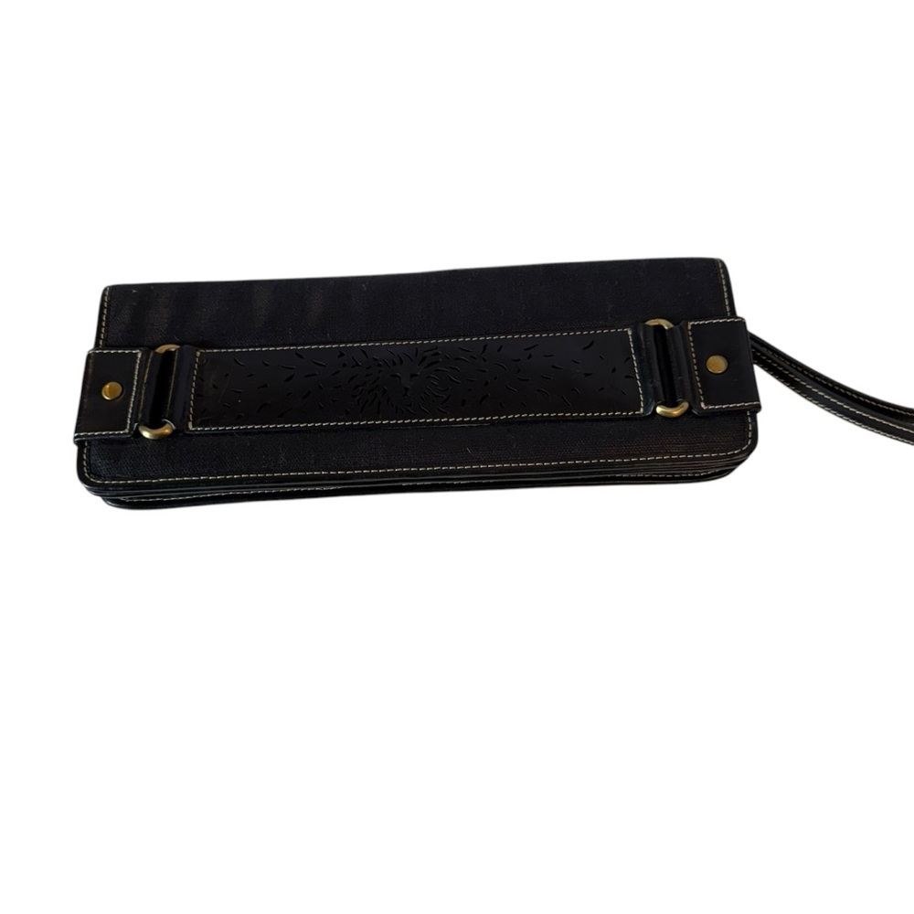 VINTAGE ANNE KLEIN BLACK LEATHER CLUTCH WRISTLET WITH BRONZE HARDWARE - Picture 8 of 13